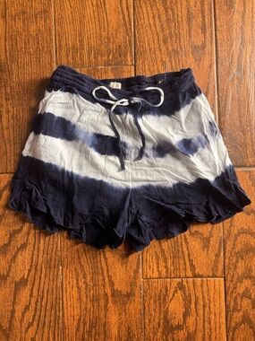 Hollister Navy and White Tie-Dye Ruffle Hem Shorts